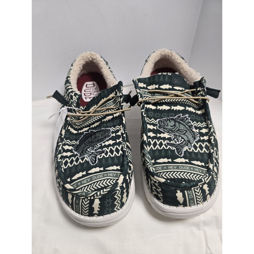 Hey Dude Wally Merry Fishmas Sweater Shoes Christmas‎ Red Green Size 14 Mens